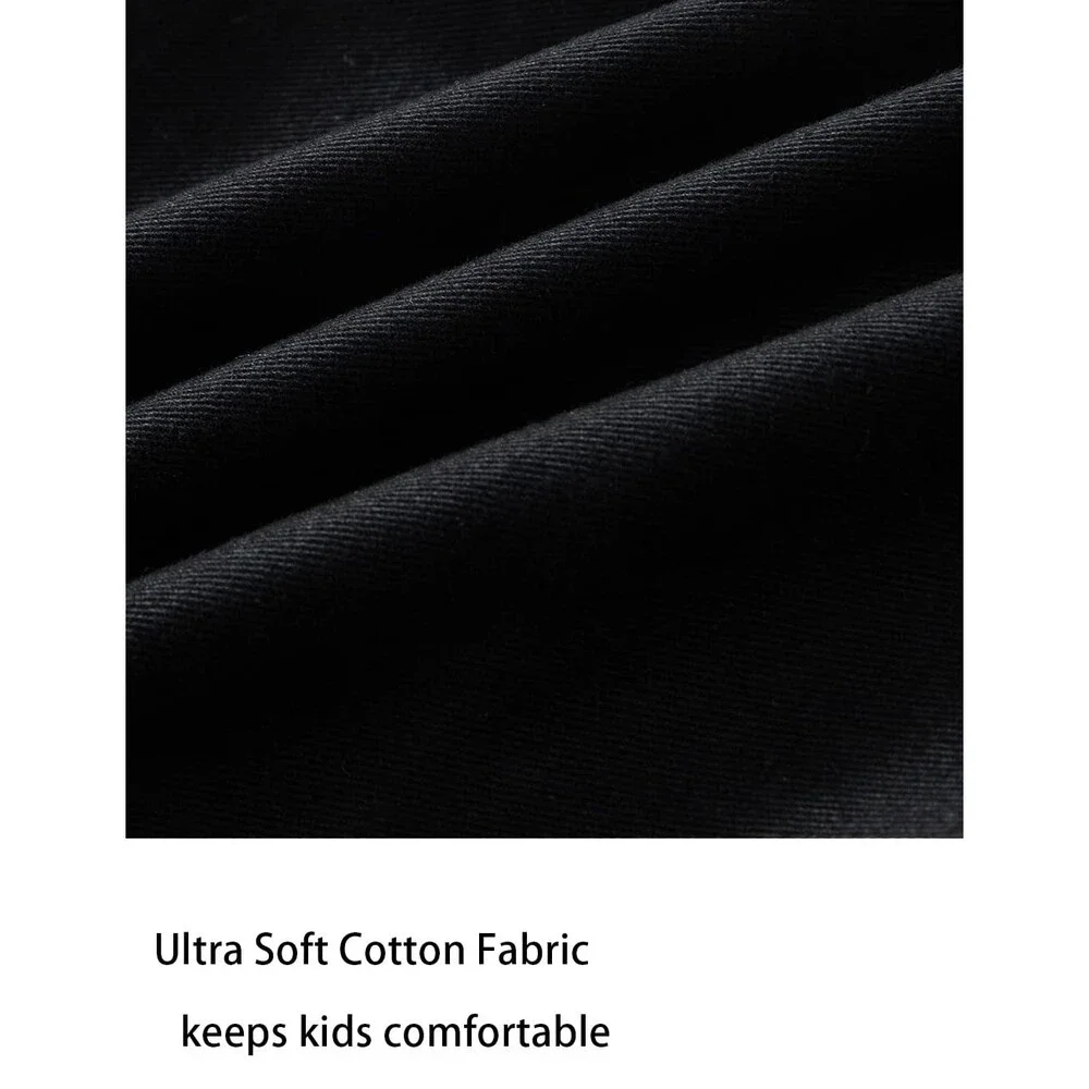 WIYOSHY Boys' Black Solid Color Drawstring Elastic Waist Chino Pants US 12